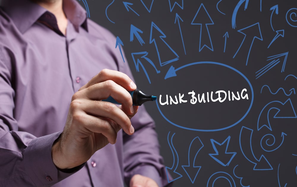 person drawing out images around the term link building