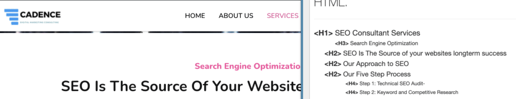 Image of Header Tags on a webpage