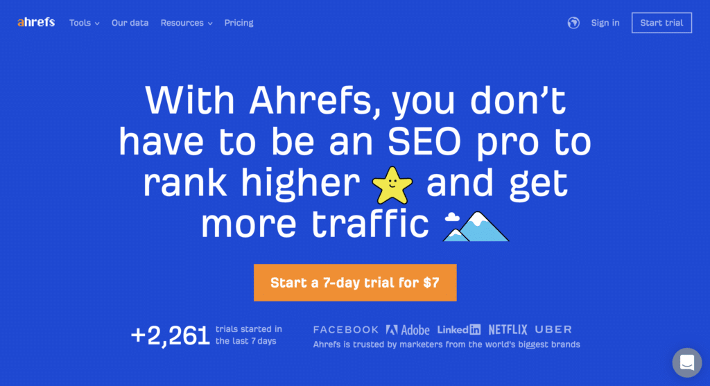 Ahrefs Homescreen to show users the platform 
