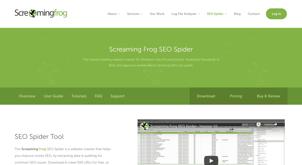 screaming frog homepage