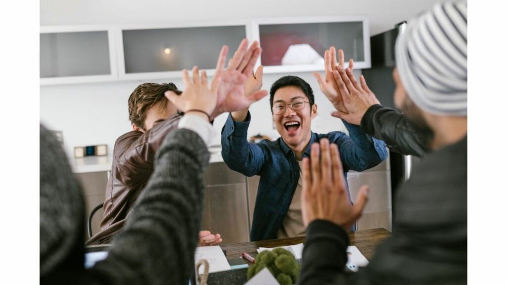 a group celebrating success