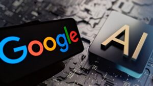 Smartphone with Google logo and AI symbol
