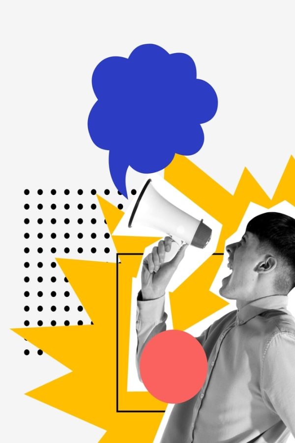 man yelling in a megaphone